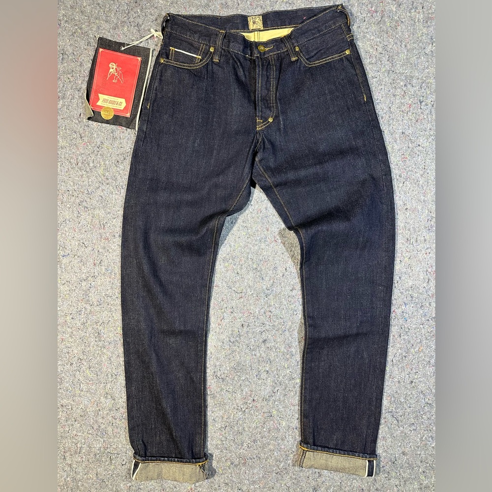 PRPS Men's Slim Raw Indigo Jeans with Yellow Stitching